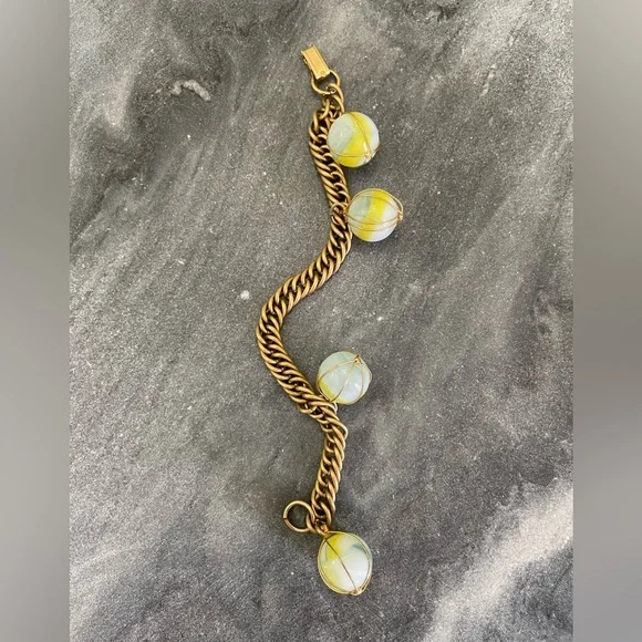 Vintage Marble Wire Wrapped Gold Charm Bracelet - Picture 10 of 11